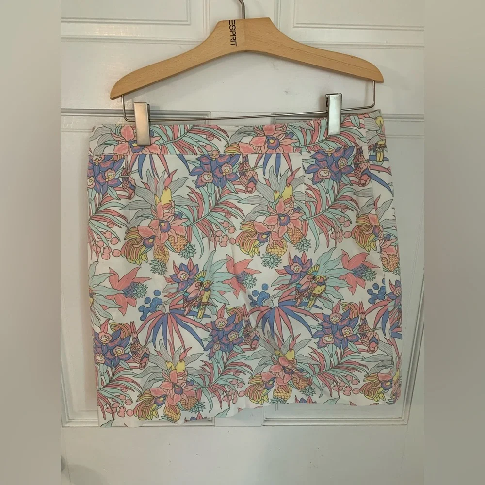 Talbots Pastel Tropical Love Bird Stretch Cotton Skirt 16